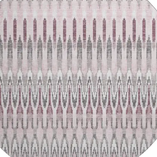8' Pink Ivory And Gray Southwestern Washable Round Rug With UV Protection Photo 3