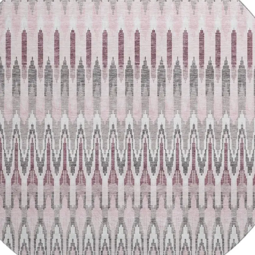 8' Pink Ivory And Gray Southwestern Washable Round Rug With UV Protection Photo 3