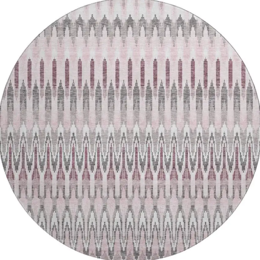 8' Pink Ivory And Gray Southwestern Washable Round Rug With UV Protection Photo 4