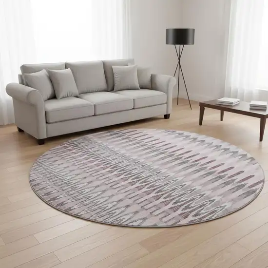 8' Pink Ivory And Gray Southwestern Washable Round Rug With UV Protection Photo 2