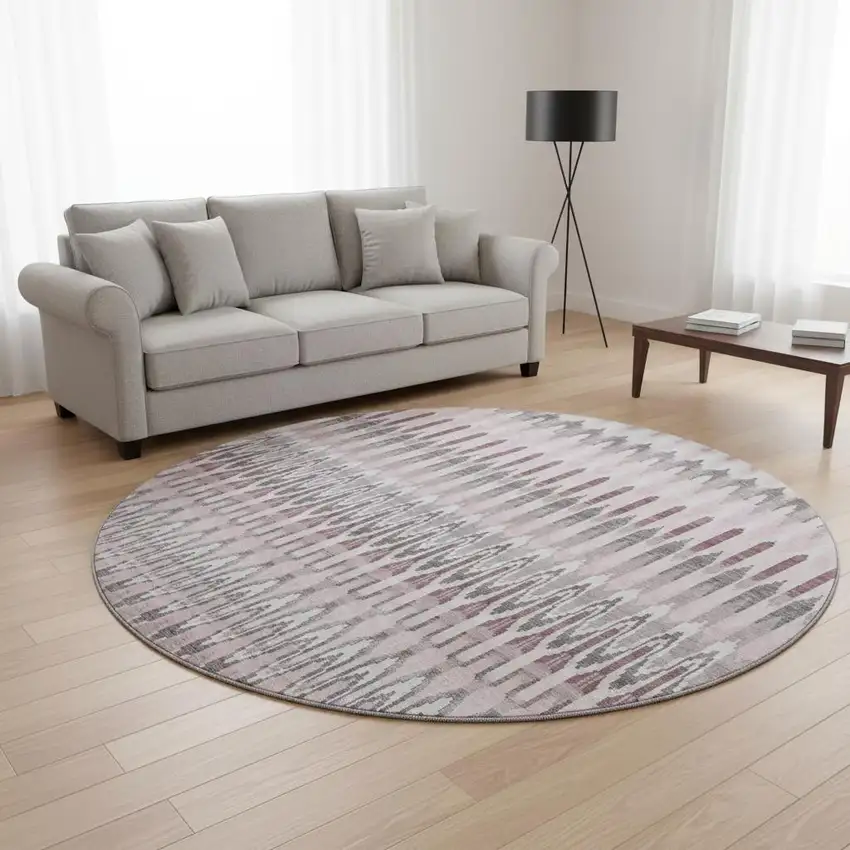 8' Pink Ivory And Gray Southwestern Washable Round Rug With UV Protection Photo 2
