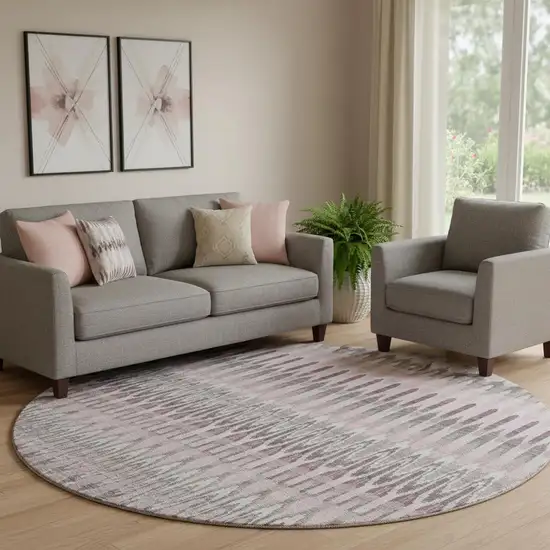 8' Pink Ivory And Gray Southwestern Washable Round Rug With UV Protection Photo 1