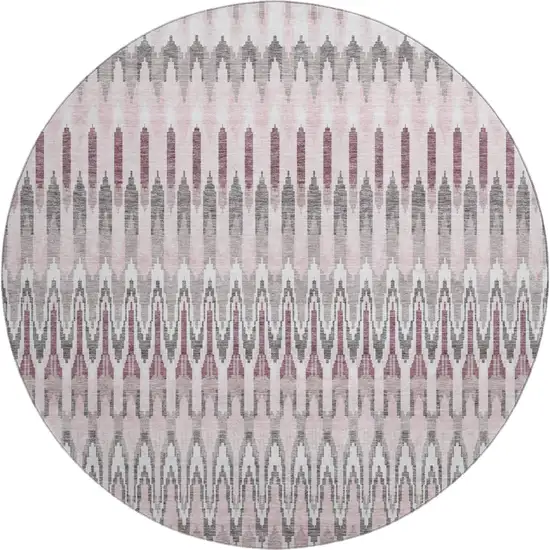 8' Pink Ivory And Gray Southwestern Washable Round Rug With UV Protection Photo 1