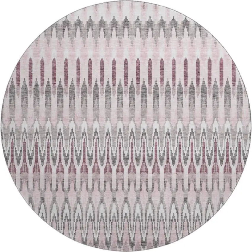 8' Pink Ivory And Gray Southwestern Washable Round Rug With UV Protection Photo 1