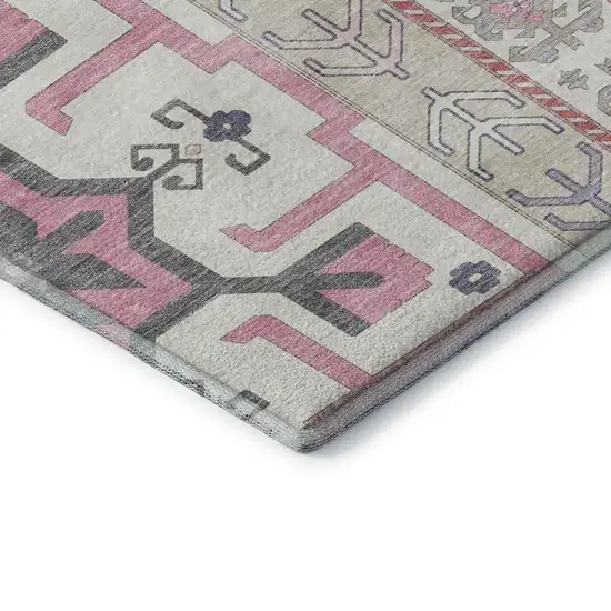 8' Pink Ivory And Gray Southwestern Washable Round Rug With UV Protection Photo 6