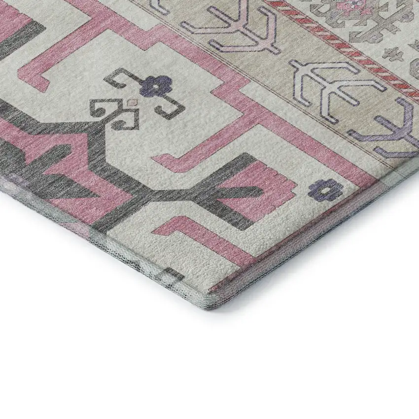 8' Pink Ivory And Gray Southwestern Washable Round Rug With UV Protection Photo 6