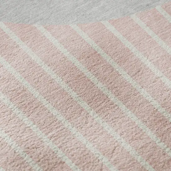 8' Pink Ivory And Gray Striped Washable Round Rug With UV Protection Photo 8