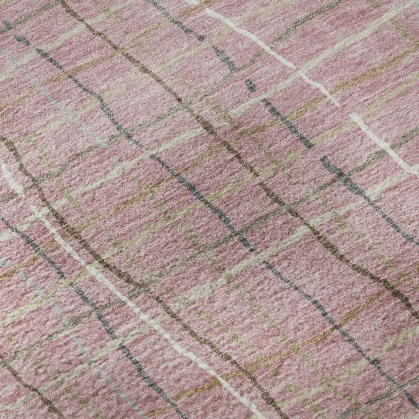 8' Pink Ivory And Gray Striped Washable Round Rug With UV Protection Photo 8