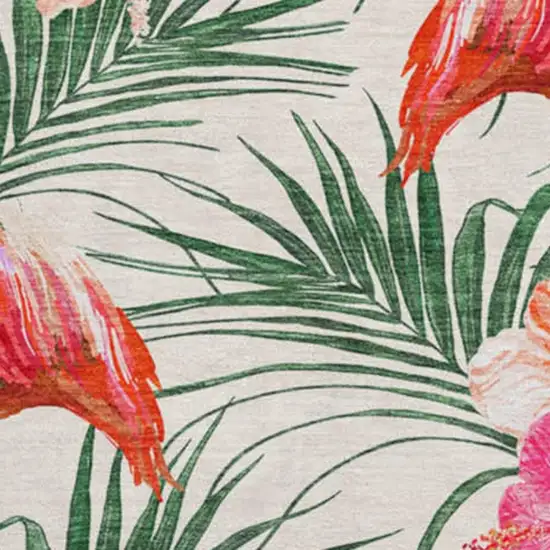 8' Pink Ivory And Green Geometric Washable Round Rug With UV Protection Photo 5