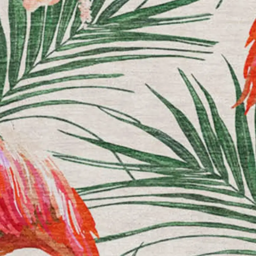 8' Pink Ivory And Green Geometric Washable Round Rug With UV Protection Photo 4