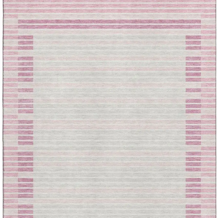 8' Pink Ivory And Mauve Striped Washable Area Rug With UV Protection Photo 3