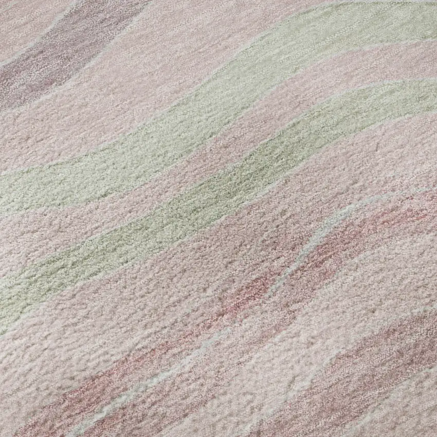 8' Pink Ivory And Mint Green Striped Washable Area Rug With UV Protection Photo 9