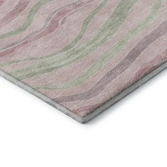8' Pink Ivory And Mint Green Striped Washable Area Rug With UV Protection Photo 7