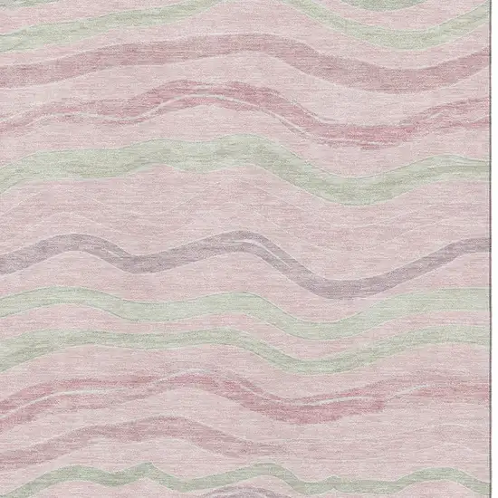 8' Pink Ivory And Mint Green Striped Washable Area Rug With UV Protection Photo 2
