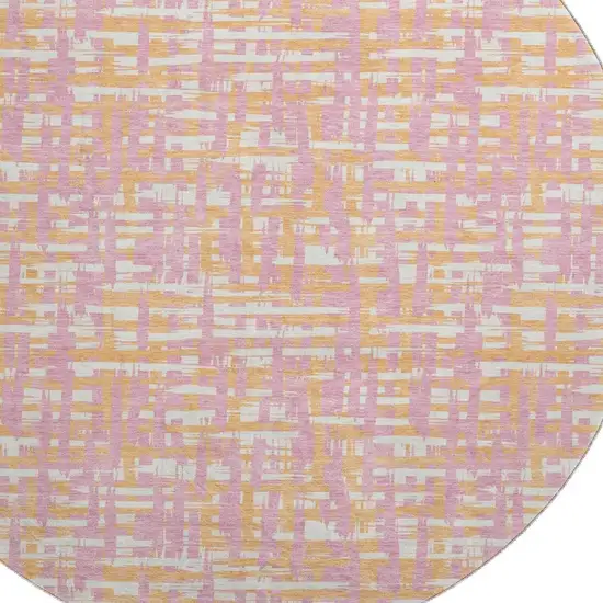 8' Pink Ivory And Orange Abstract Geometric Washable Round Rug With UV Protection Photo 2