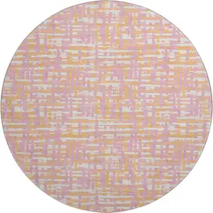 Photo of 8' Pink Ivory And Orange Abstract Geometric Washable Round Rug With UV Protection