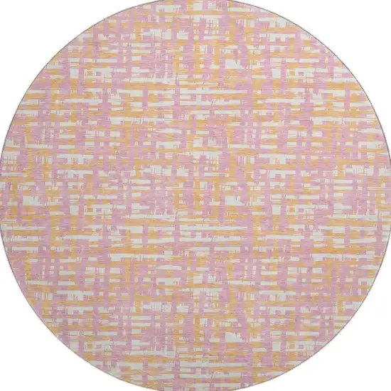 8' Pink Ivory And Orange Abstract Geometric Washable Round Rug With UV Protection Photo 3