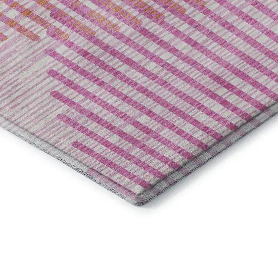 8' Pink Ivory And Orange Geometric Washable Round Rug With UV Protection Photo 6