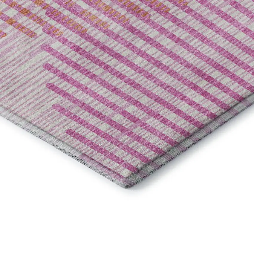 8' Pink Ivory And Orange Geometric Washable Round Rug With UV Protection Photo 6