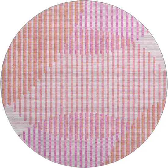 8' Pink Ivory And Orange Geometric Washable Round Rug With UV Protection Photo 1