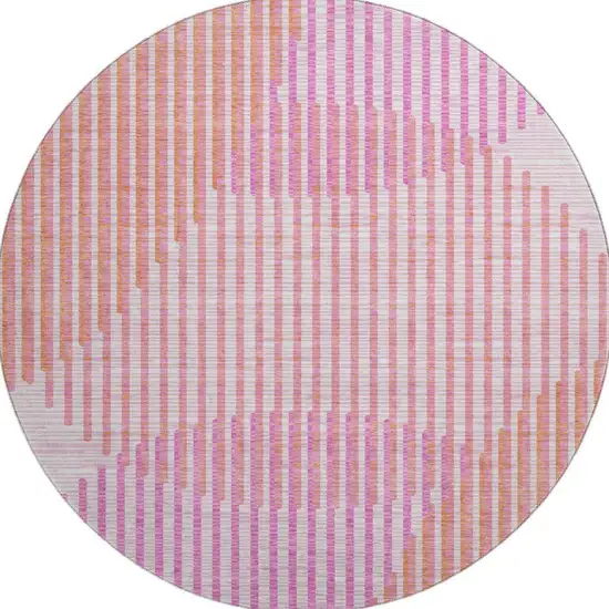 8' Pink Ivory And Orange Geometric Washable Round Rug With UV Protection Photo 3