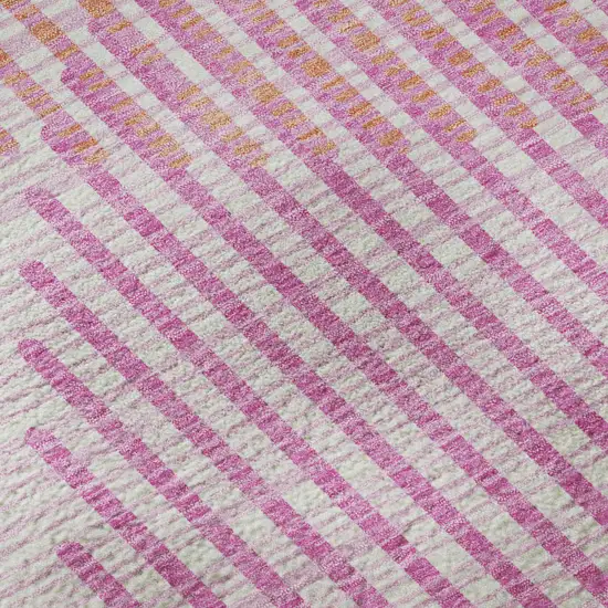 8' Pink Ivory And Orange Geometric Washable Round Rug With UV Protection Photo 8