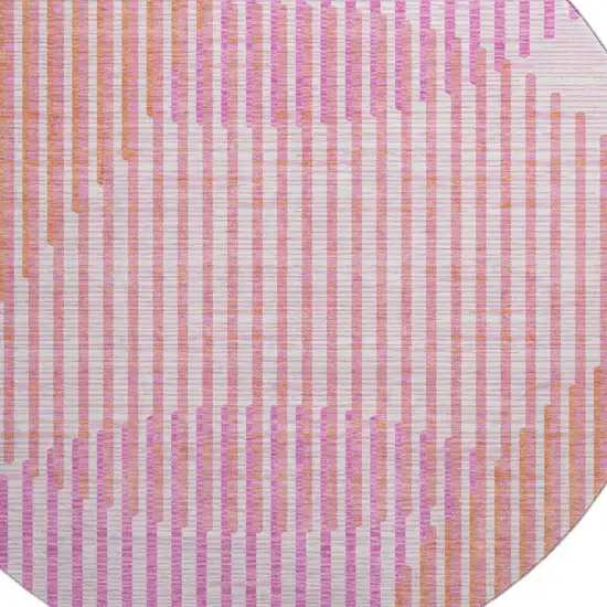 8' Pink Ivory And Orange Geometric Washable Round Rug With UV Protection Photo 2