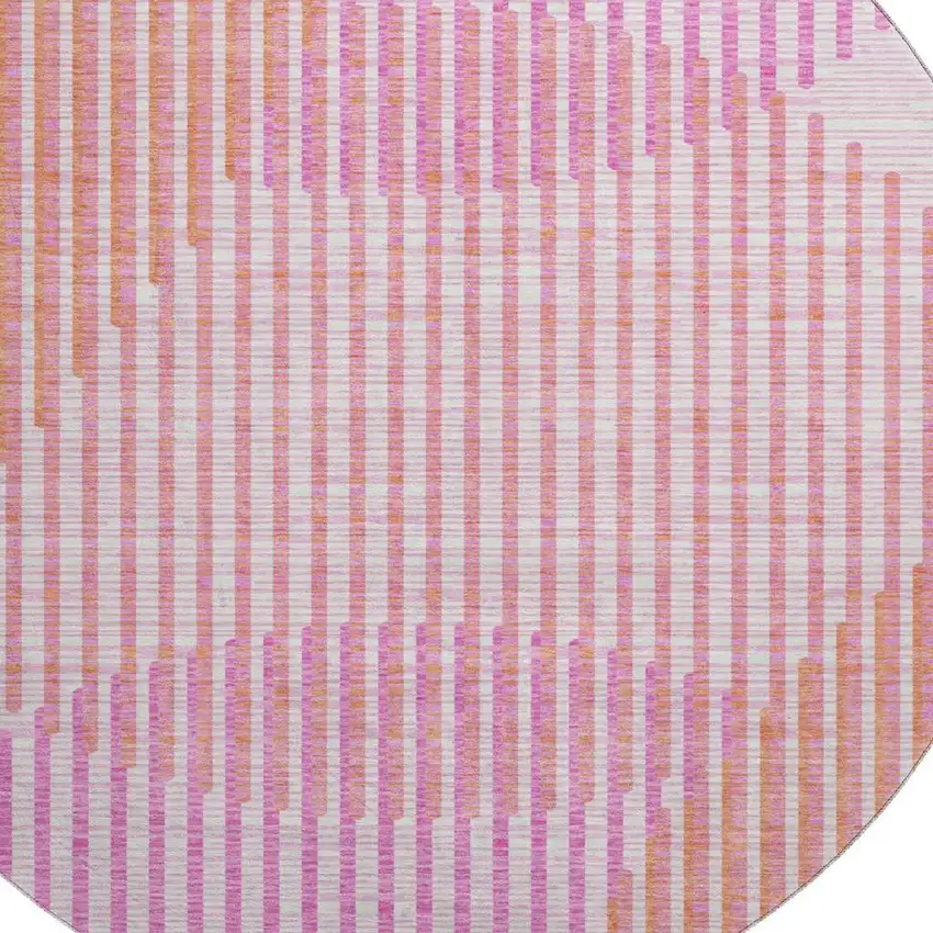 8' Pink Ivory And Orange Geometric Washable Round Rug With UV Protection Photo 2