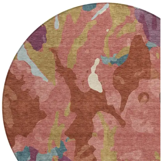 8' Pink Ivory And Purple Round Abstract Washable Indoor Outdoor Area Rug Photo 5