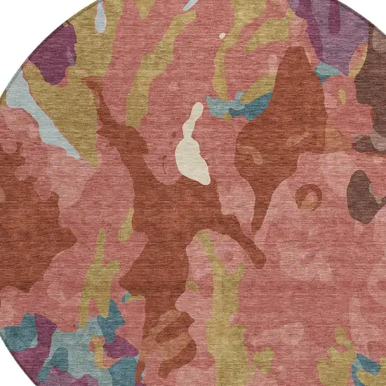 8' Pink Ivory And Purple Round Abstract Washable Indoor Outdoor Area Rug Photo 6