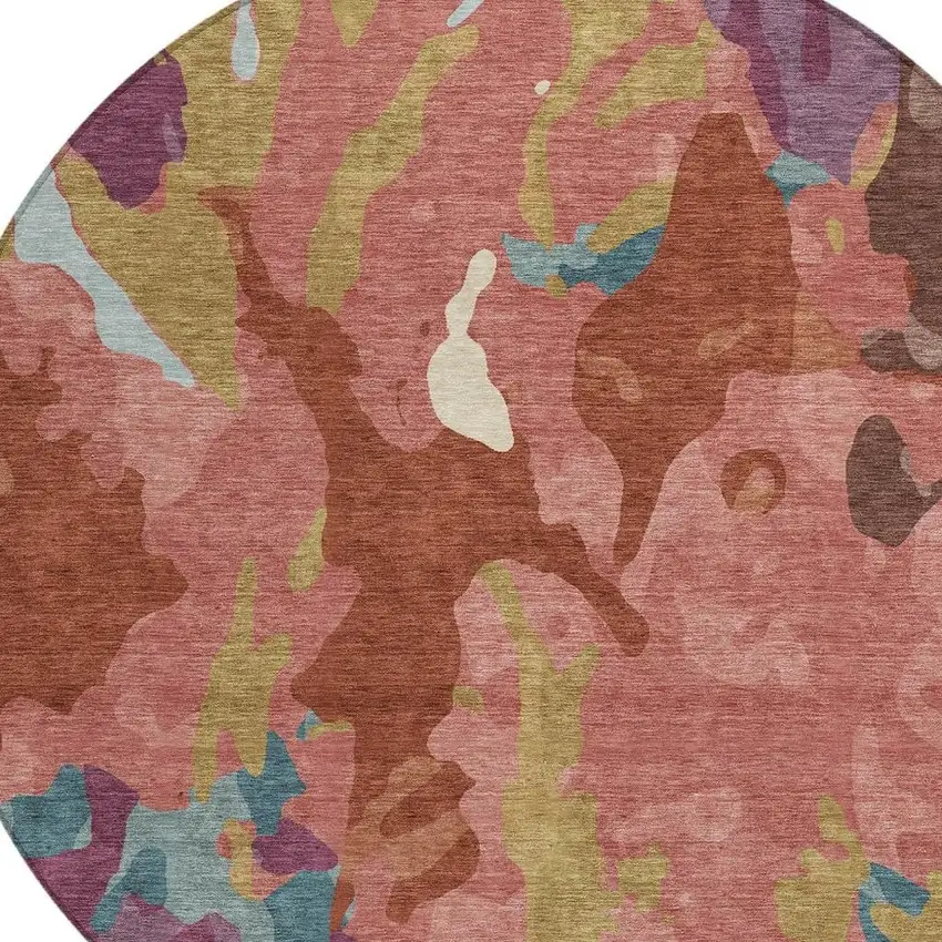 8' Pink Ivory And Purple Round Abstract Washable Indoor Outdoor Area Rug Photo 6