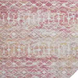 Photo of 8' Pink Ivory And Wheat Geometric Washable Round Rug With UV Protection