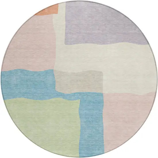 8' Pink Lavender And Coral Round Abstract Washable Indoor Outdoor Area Rug Photo 1
