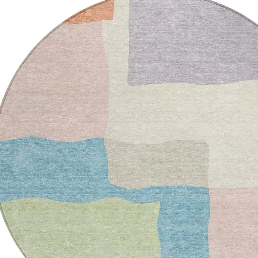 8' Pink Lavender And Coral Round Abstract Washable Indoor Outdoor Area Rug Photo 2