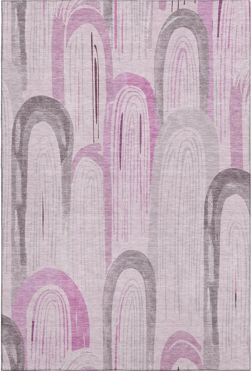 8' Pink Lavender And Ivory Geometric Washable Area Rug With UV Protection Photo 1