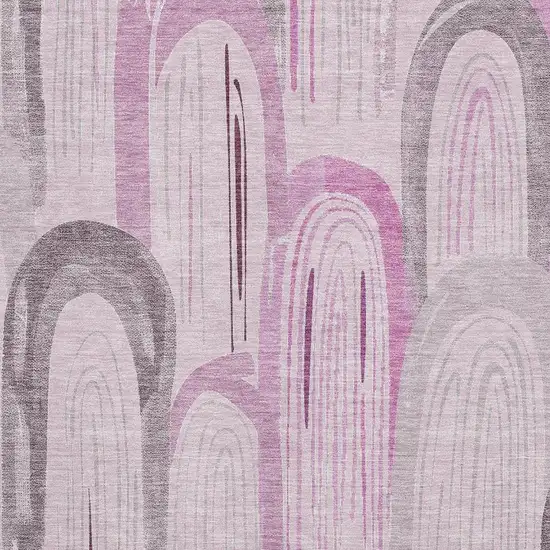 8' Pink Lavender And Ivory Geometric Washable Area Rug With UV Protection Photo 2