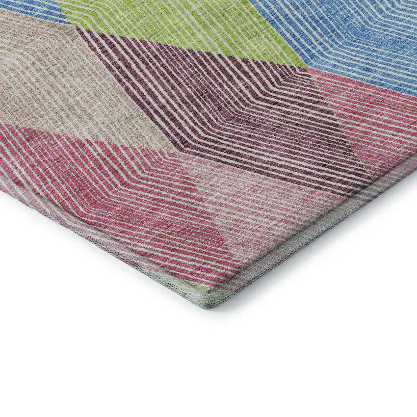 8' Pink Lime Green And Blue Geometric Washable Round Rug With UV Protection Photo 6