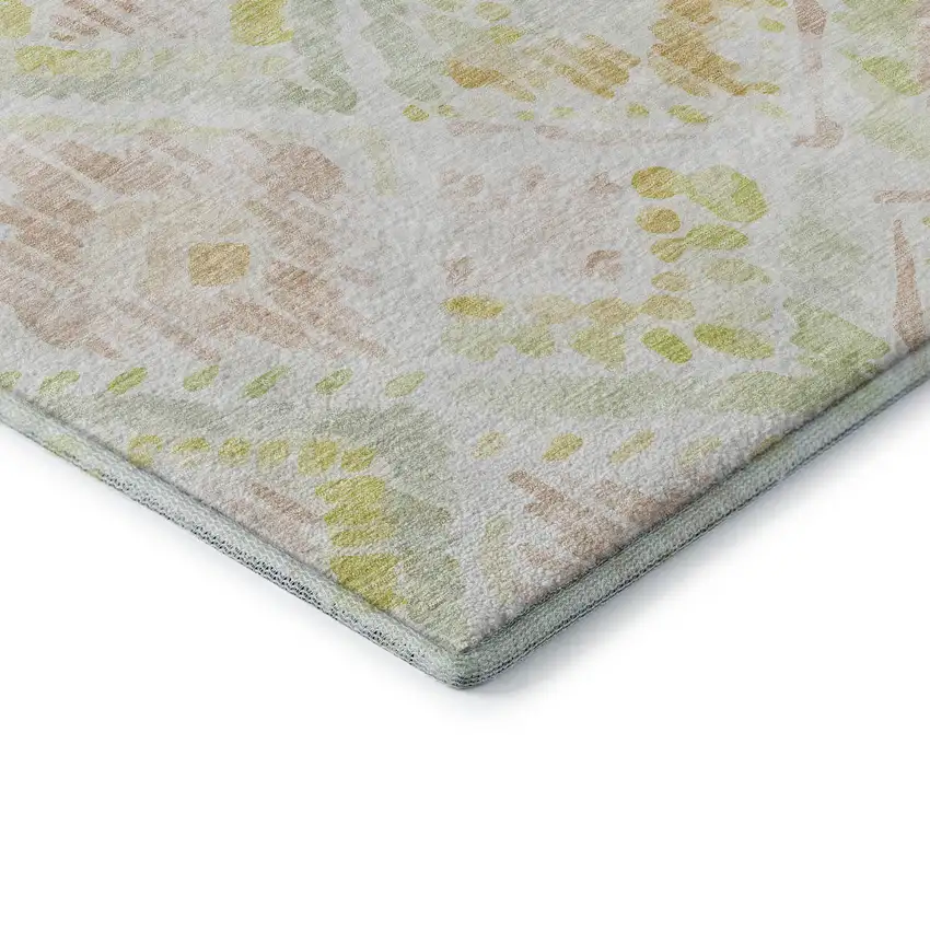 8' Pink Lime Green And Ivory Geometric Washable Round Rug With UV Protection Photo 6