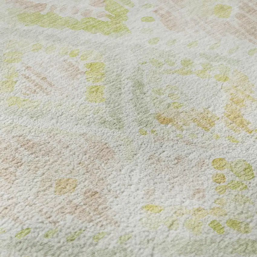 8' Pink Lime Green And Ivory Geometric Washable Round Rug With UV Protection Photo 8