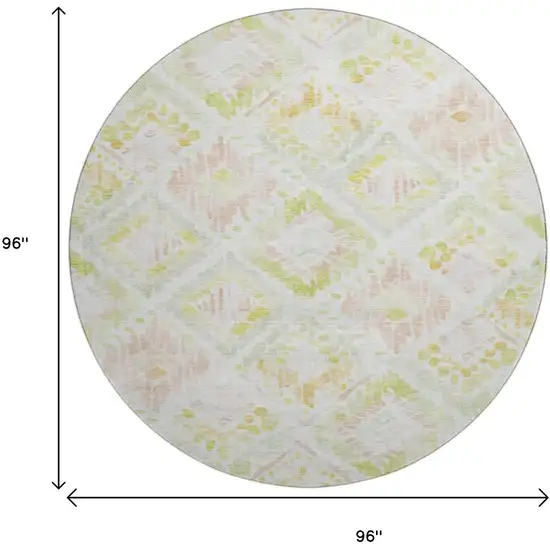 8' Pink Lime Green And Ivory Geometric Washable Round Rug With UV Protection Photo 9