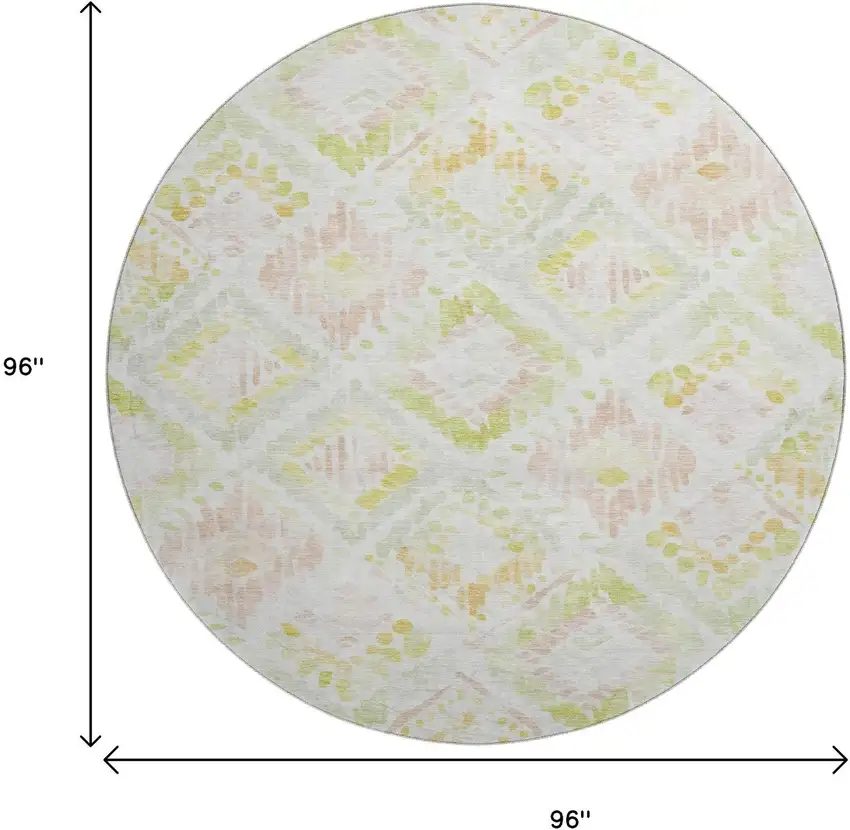 8' Pink Lime Green And Ivory Geometric Washable Round Rug With UV Protection Photo 9