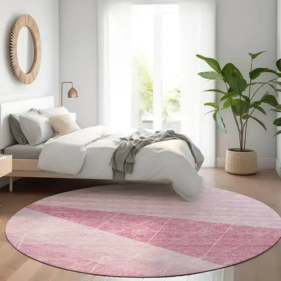 8' Pink Mauve And Blush Round Geometric Washable Indoor Outdoor Area Rug Photo 8