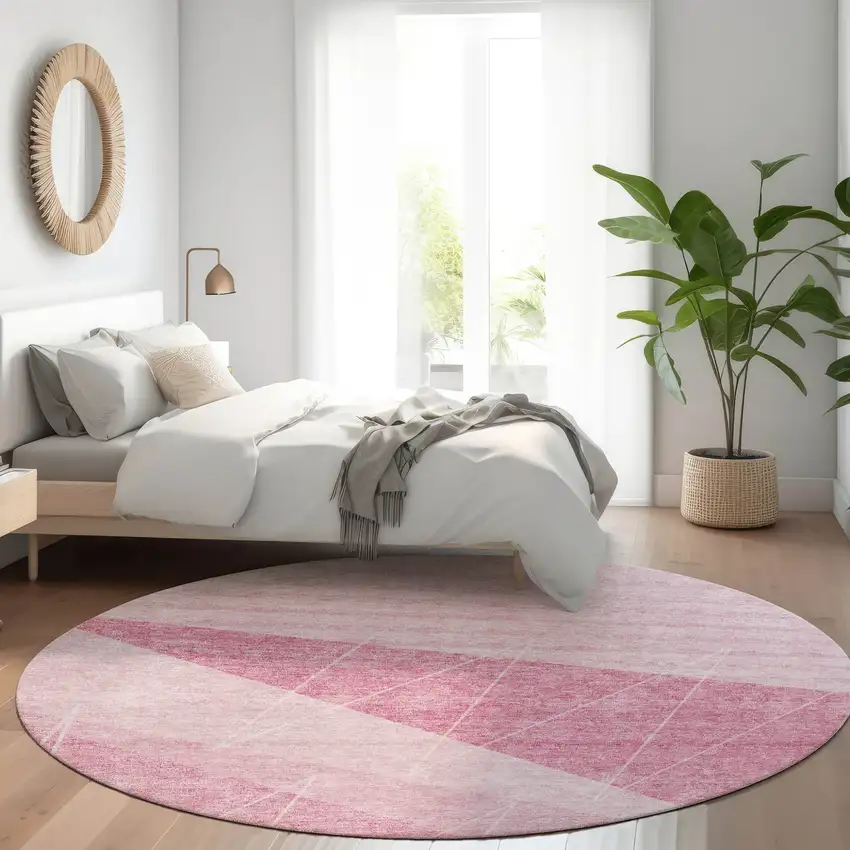 8' Pink Mauve And Blush Round Geometric Washable Indoor Outdoor Area Rug Photo 8