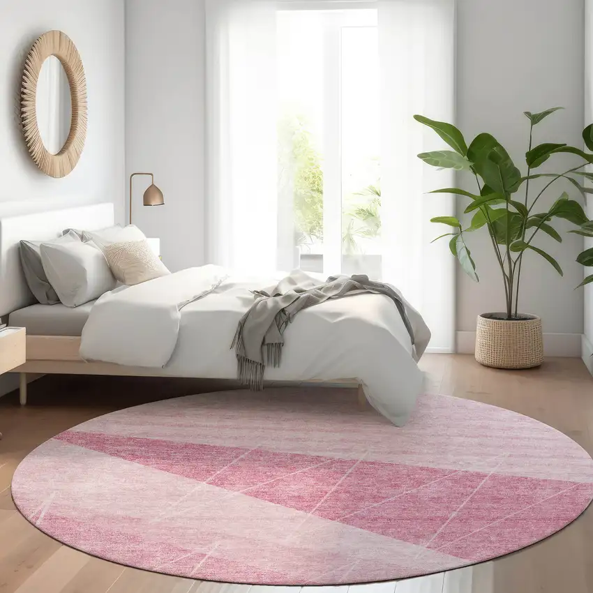 8' Pink Mauve And Blush Round Geometric Washable Indoor Outdoor Area Rug Photo 8