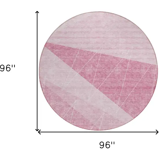 8' Pink Mauve And Blush Round Geometric Washable Indoor Outdoor Area Rug Photo 9