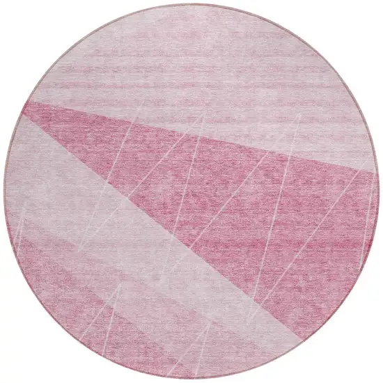 8' Pink Mauve And Blush Round Geometric Washable Indoor Outdoor Area Rug Photo 6