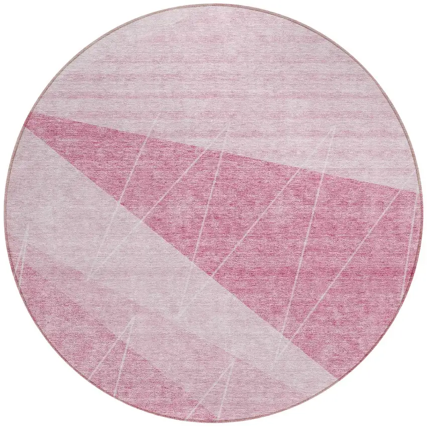 8' Pink Mauve And Blush Round Geometric Washable Indoor Outdoor Area Rug Photo 6