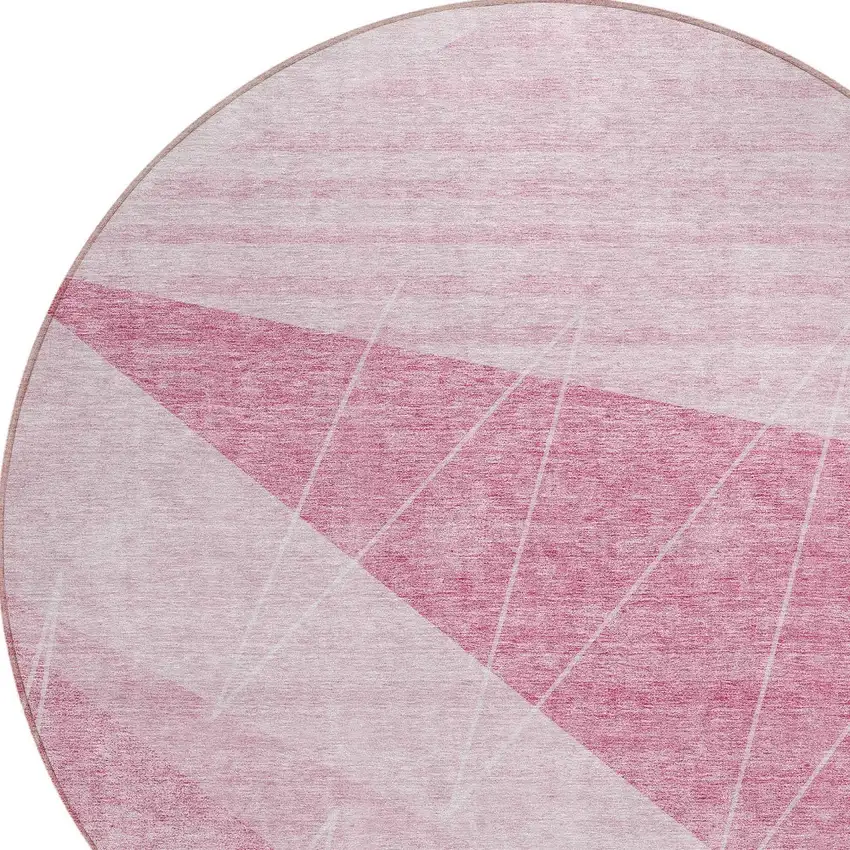 8' Pink Mauve And Blush Round Geometric Washable Indoor Outdoor Area Rug Photo 5