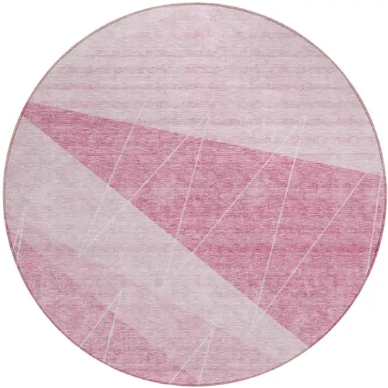 8' Pink Mauve And Blush Round Geometric Washable Indoor Outdoor Area Rug Photo 1