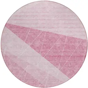 Photo of 8' Pink Mauve And Blush Round Geometric Washable Indoor Outdoor Area Rug